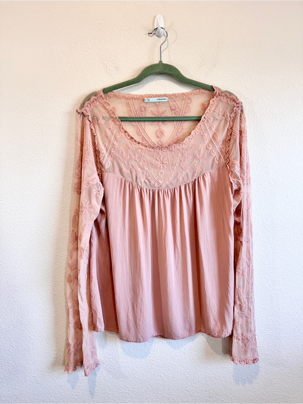 Maurices XL Pink Embroidered Lace Mesh Babydoll Top Coquette Romance K89